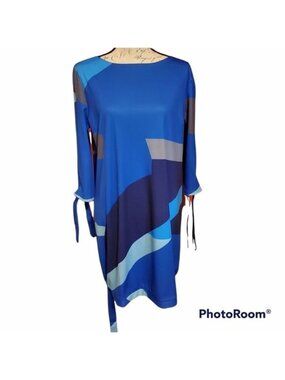 Women's Size Large Blue Gray Colorblock Slit Sleeve Dress